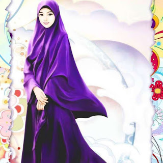 gambar kartun muslimah cantik berjilbab ungu