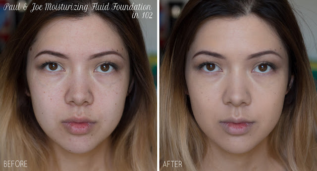 paul and joe moisturizing fluid foundation in 102 nude shade before and after