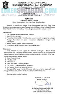 Lowangan Kerja di Dinas Kepemudaan dan Olah Raga Kota Surabaya Terbaru April 2019