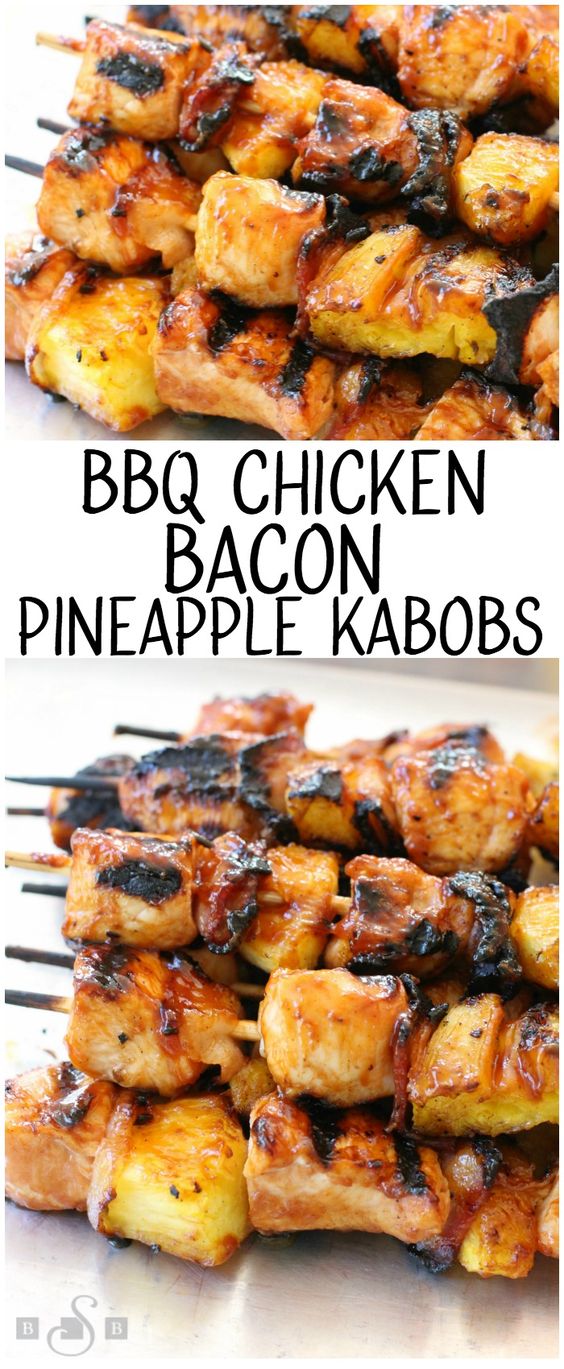 BBQ Chicken Kabobs with Bacon and Pineapple recipe with tender chicken grilled with pineapple and bacon then slathered with your favorite BBQ sauce. These are the ultimate BBQ chicken kabobs and are perfect for your next cookout! BBQ Chicken Kabobs with Bacon and Pineapple recipe with tender chicken grilled with pineapple and bacon then slathered with your favorite BBQ sauce. These are the ultimate BBQ chicken kabobs and are perfect for your next cookout!