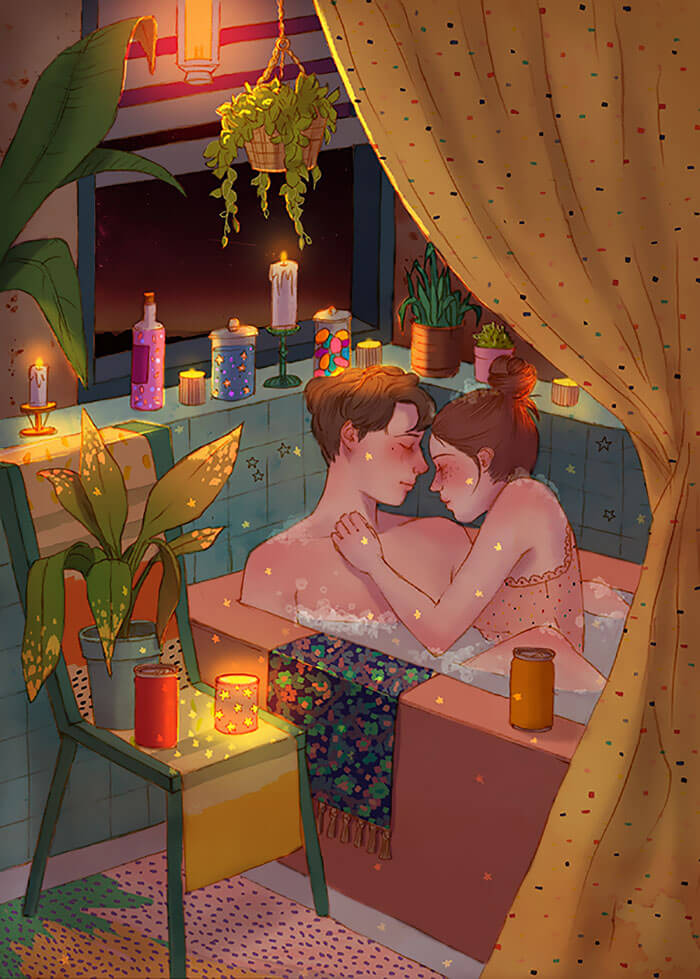 22 Beautiful Illustrations That Prove The Magic Of Love - Having A Warm Bubble Bath