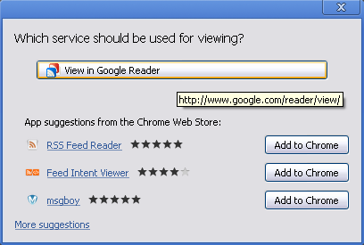 Google Chrome 21 Web Intents feed viewer