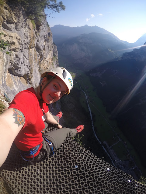 Via Ferrata, Klettersteig, Hike, Climbing, Scrambling, mountaineer, mountain, extreme, adrenaline, adventure, Explore, Murren, Gimmelwald, Lauterbrunnen, Interlaken, Switzerland, Bern, Swiss Alps, Bernese Alps, Alpine, hanging, Nepalese Bridge, tyrolean, cliff, BASE, ladders, 