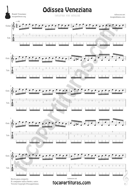  Guitarra Tablatura de Odissea Veneziana Tab Sheet Music for Guitar Tablature Music Score t1