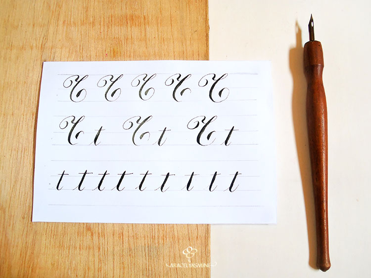 caligrafia copperplate letra t aprender abecedario
