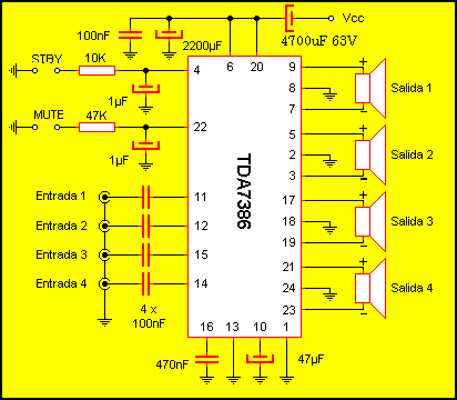ARWIS' BLOG: Skema Amplifier 4 Kanal Menggunakan ic TDA7386