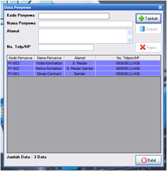 Source Code Program Rental Alat Berat | Contoh Program Dengan Visual Basic