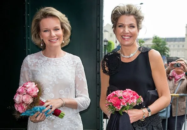 Queen Mathilde and Queen Maxima attend the finals of the Queen Elisabeth piano competition in Palace of Fine Arts. Queen Mathilde and Queen Maxima wore Natan Dress