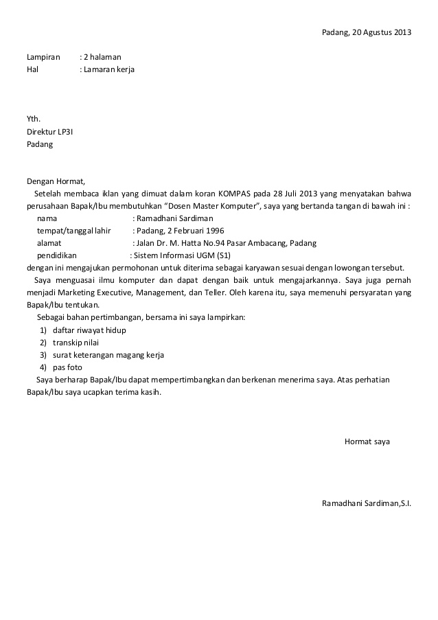 Contoh Surat Lamaran Pekerjaan Di Toko Sepatu