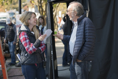 Kelly Fremon Craig and James L. Brooks on the set of The Edge of Seventeen