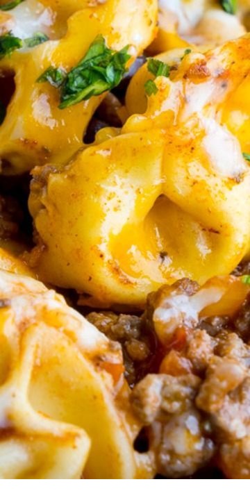Cheesy Beef Enchilada Tortellini Skillet