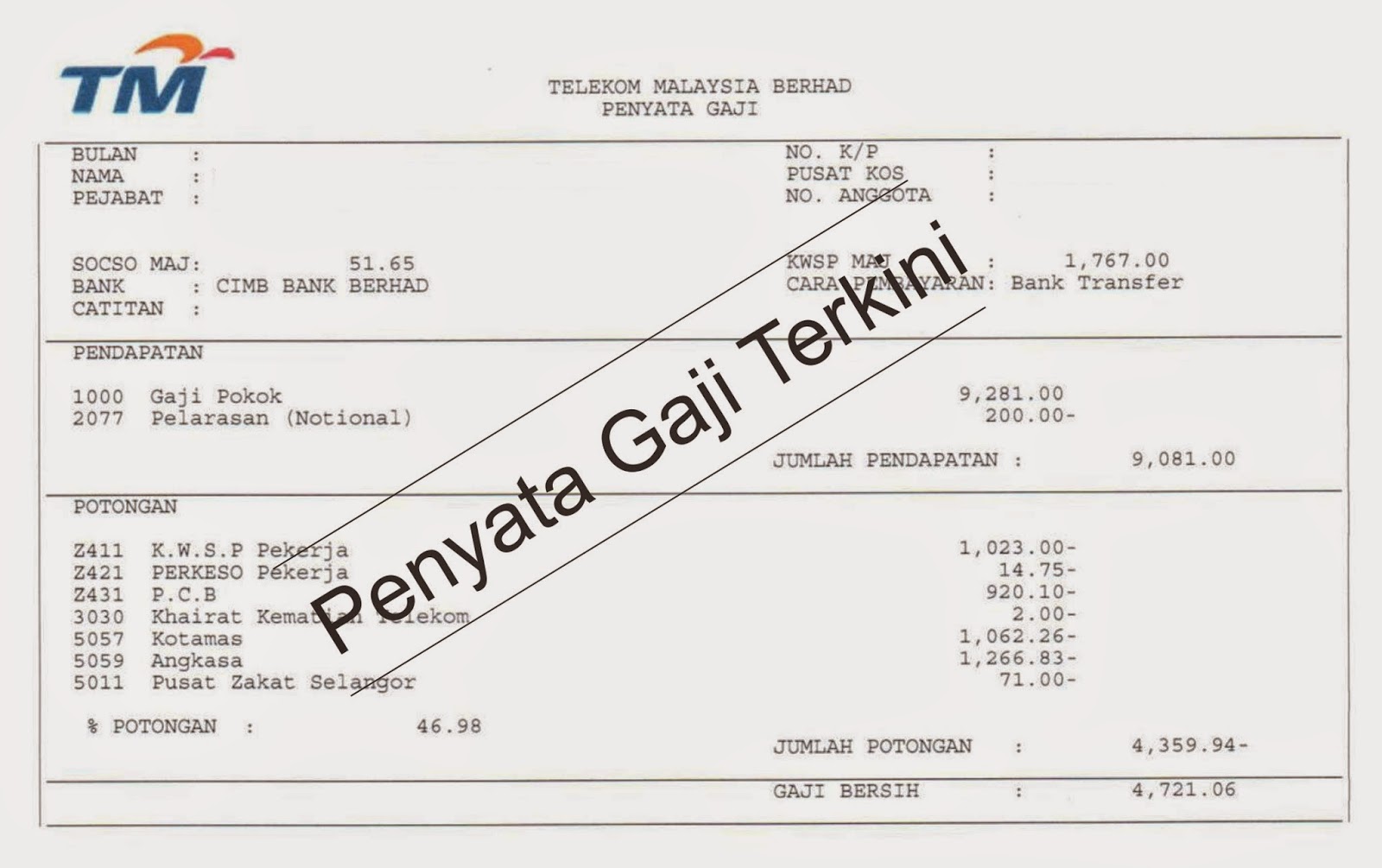 Contoh Slip Gaji Simple - Contoh Surat