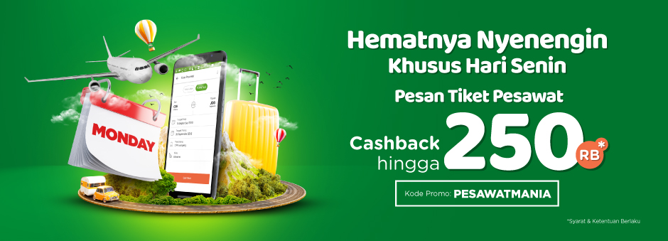 Tokopedia - Promo Cashback s.d 250 Ribu Khusus Senin Beli Tiket Pesawat Tokopedia - Promo Cashback s.d 250 Ribu Khusus Senin Beli Tiket Pesawat