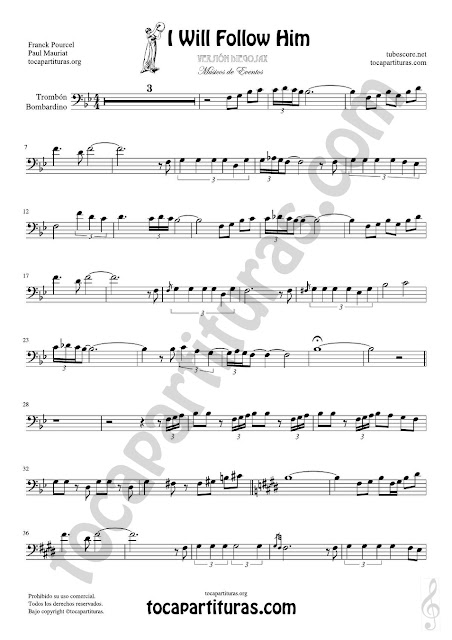 Hoja 1 de 2  Trombón, Tuba Elicón y Bombardino Partitura de Yo le seguiré (I will follow him) Sheet Music for Trombone, Tube, Euphonium Music Score