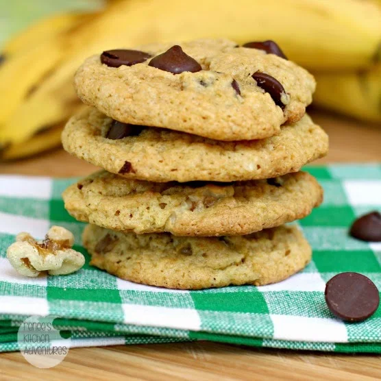 Stack of Chunky Monkey Cookies: bananas, walnuts, and chocolate