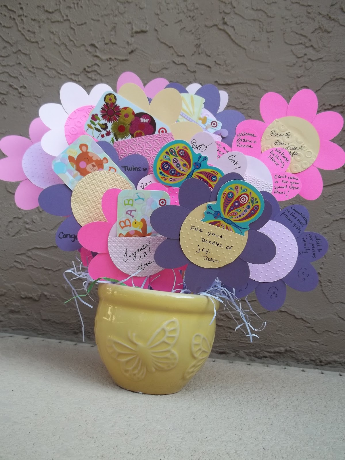 inside the green door baby shower gift card flower bouquet