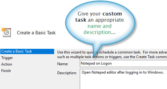 Name and description of a custom task