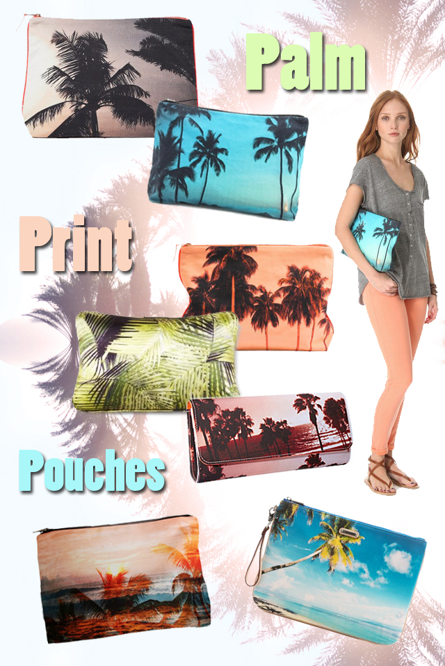 tropical palm tree print pouches