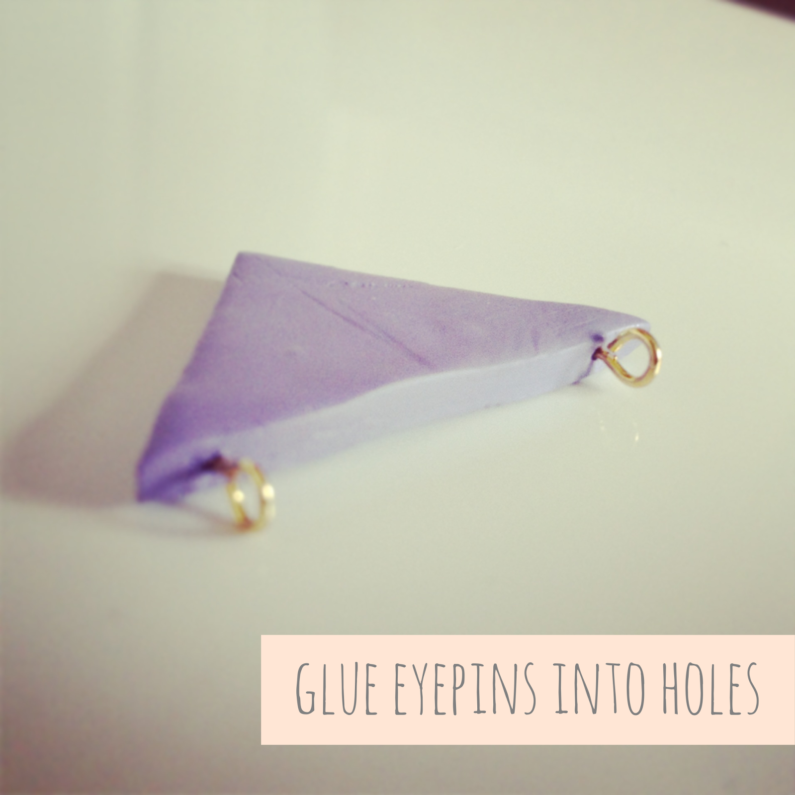Glue eyepins holes polymer clay pendant