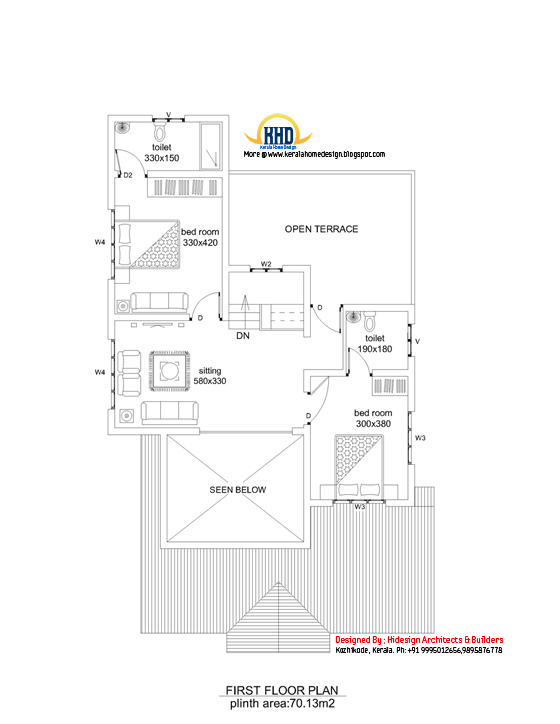 First Floor Plan of Contemporary Sloping roof 2 Story house -2125 Sq. Ft. - April 2012