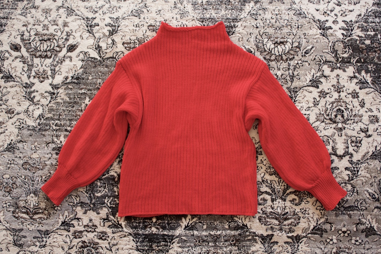 Plain Mock Neck Lantern Sleeve Sweater - Red Plain Mock Neck Lantern Sleeve Sweater - Red