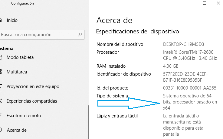 información de Windows 10 ¿32 o 64 bits? Cual tengo