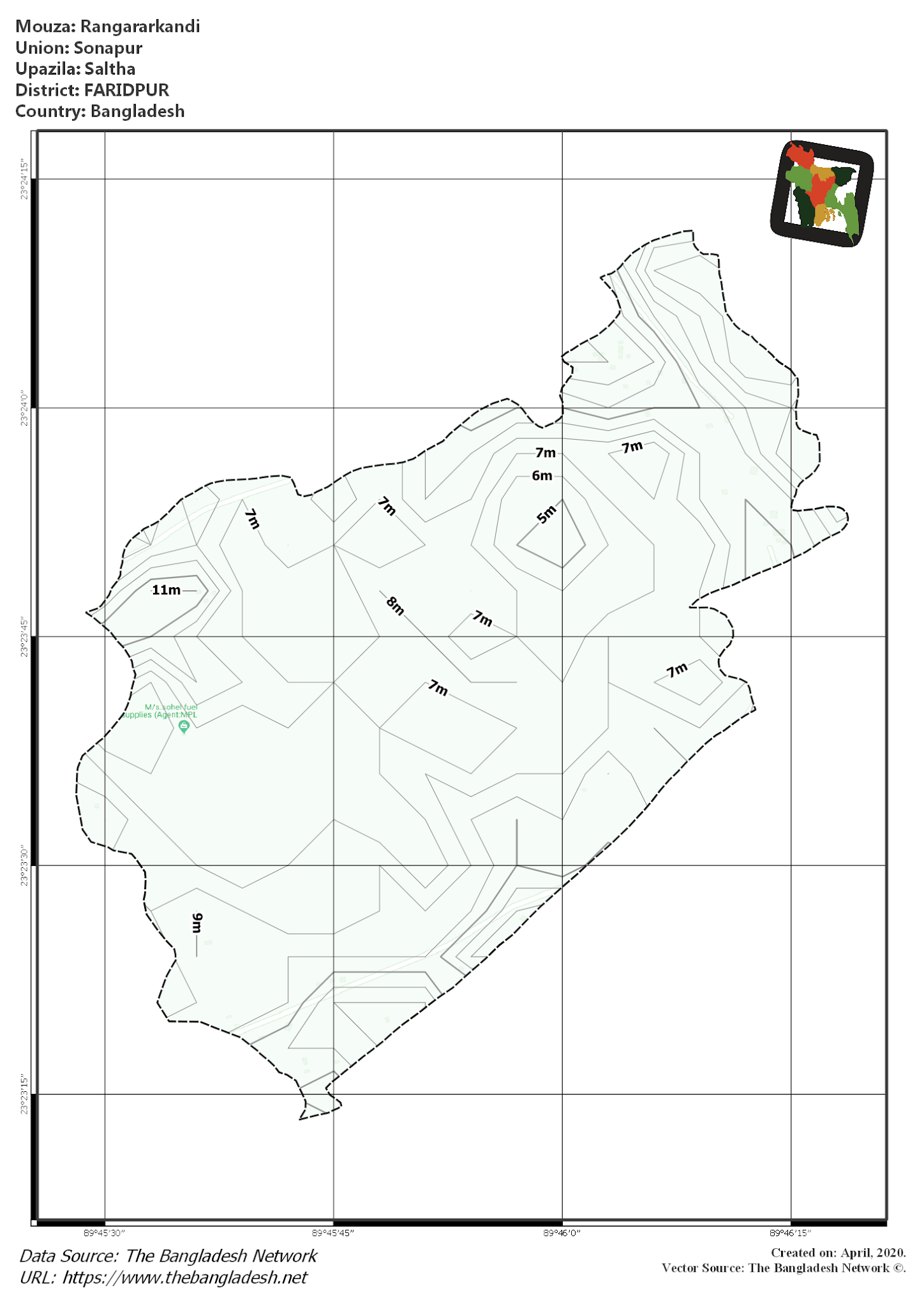 Map of Rangararkandi Mouza of Saltha Upazila, FARIDPUR, Bangladesh.
