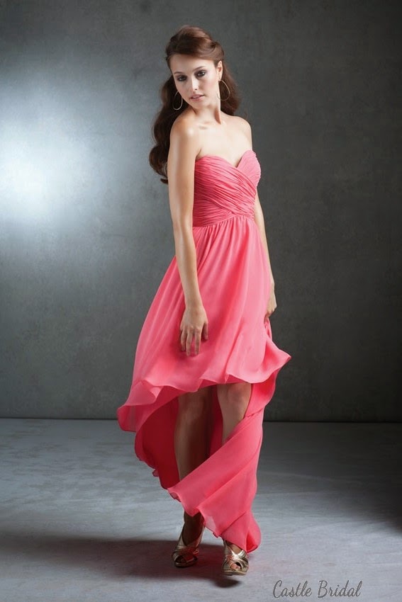 Magenta Chiffon Sweetheart Neckline High Low Design Prom Dress