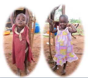 Before and after picture:  little girl with a new dress from Dress A Girl.