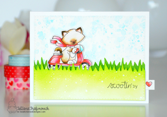 Scootin' By Interactive Card by Tatiana Trafimovich | Newton Scoots By Stamp set by Newton's Nook Designs #newtonsnook