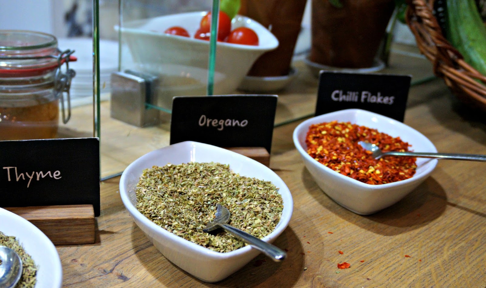 Selection of herbs in bowls
