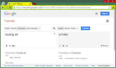 translation of buang air by google translate