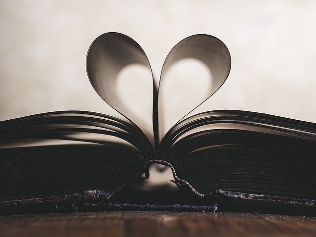 hojas de libro dobladas en forma de corazón