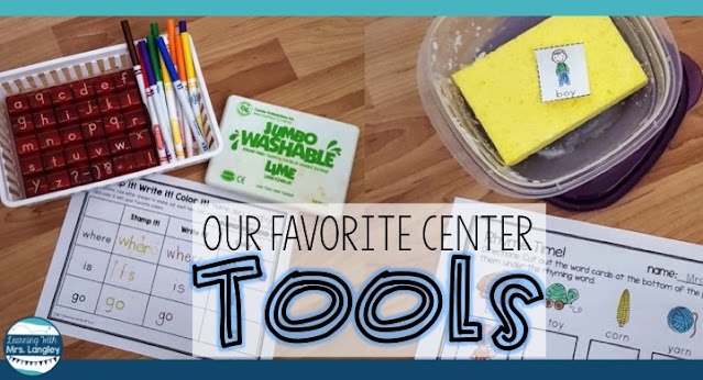 Our favorite literacy centers tools in kindergarten and 1st grade! We work these hands on activities into our rotation at the beginning of the year and classroom management has never been easier!  These ideas work for your writing, phonics, sight words, letter learning, reading, and phonemic awareness centers. A few materials and printables and your center prep just got a whole lot easier!