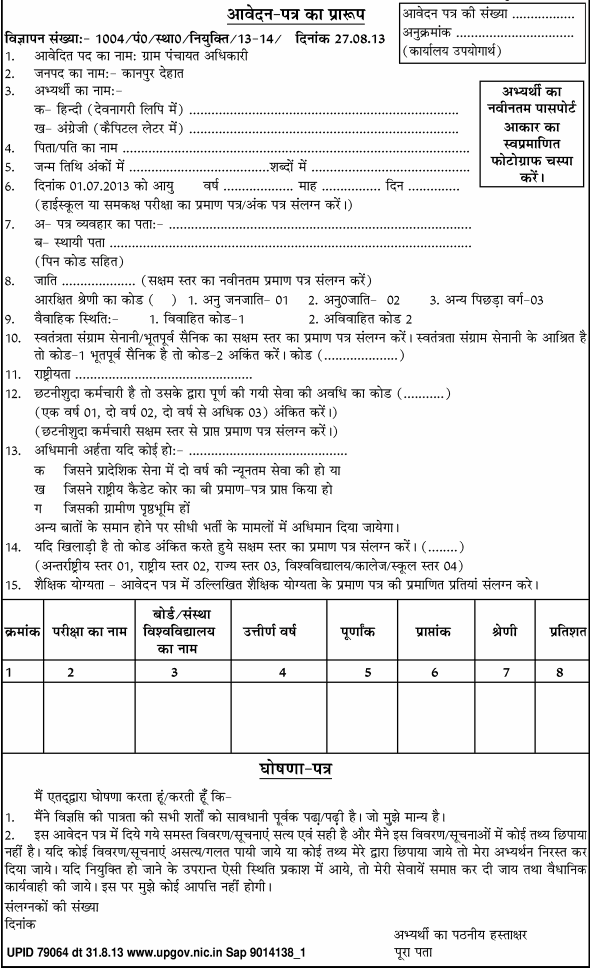 Gram panchayat Adhikari Recruitment for 61 posts 2013