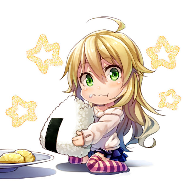 Anime girls eating onigiri | Animoe