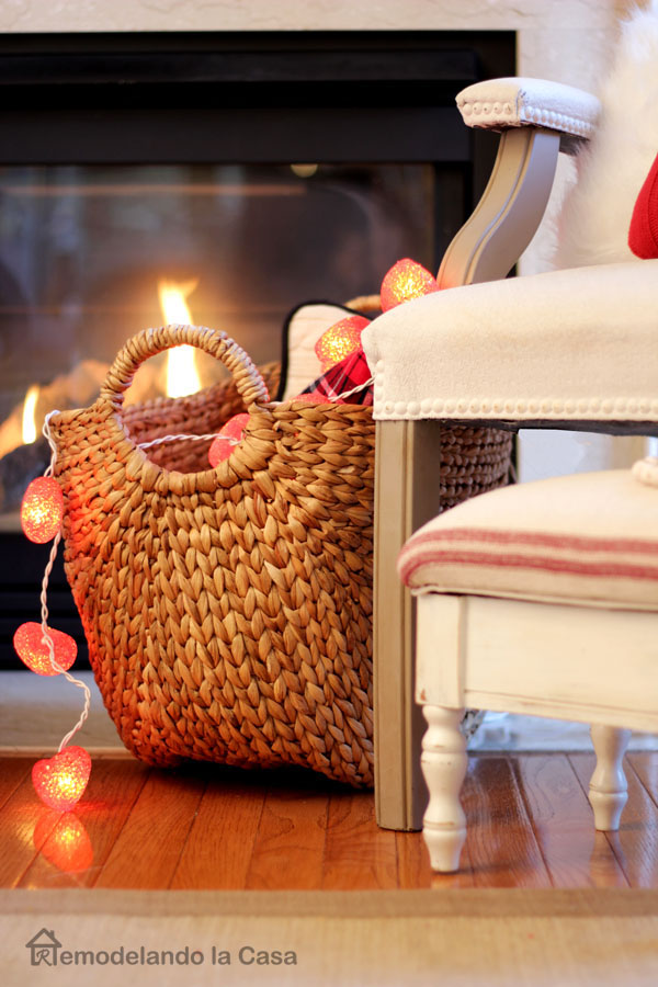 basket with heart lights and white chair