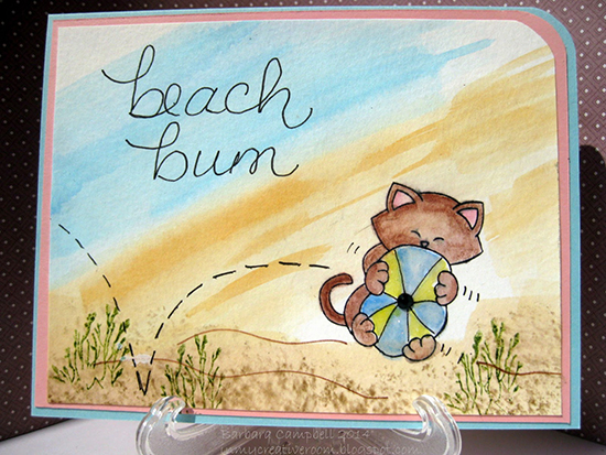 Beach bum cat beach card by Barbara Campbell | Newton's Nook Designs stamps