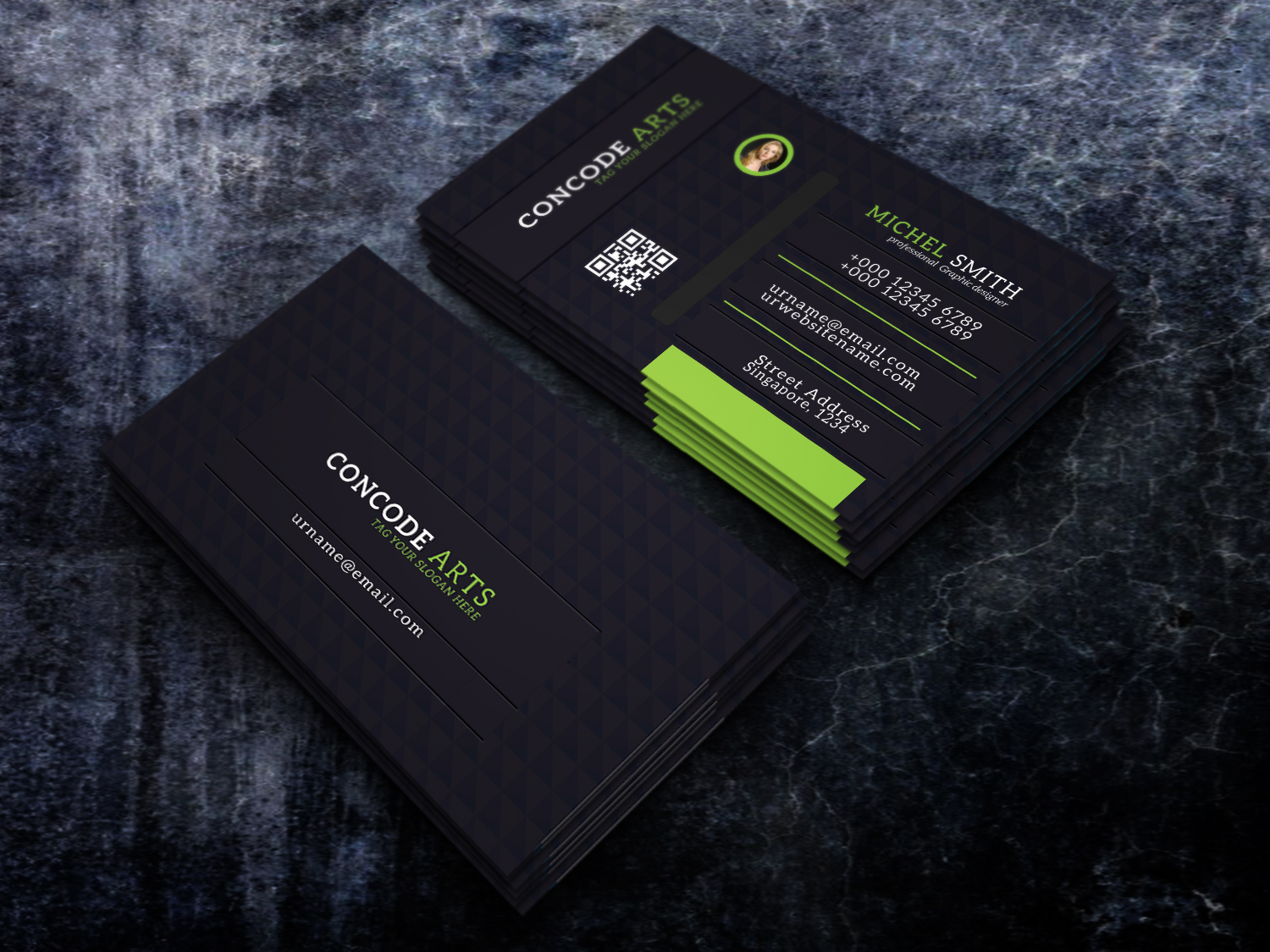 Free download Black and green colour professional business cards Within Professional Business Card Templates Free Download