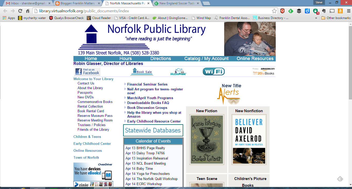 screen grab of  Norfolk Library webpage