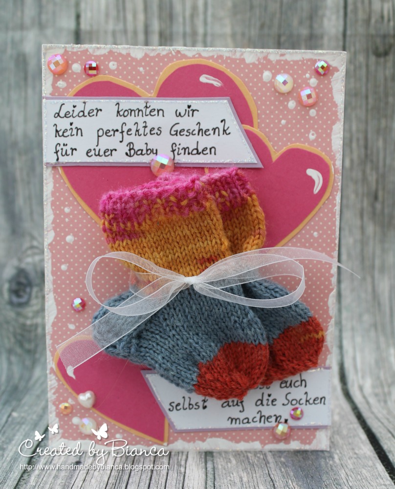 Handmade By Bianca Geldgeschenk Karte Zur Geburt Mit Gestrickten Babysocken