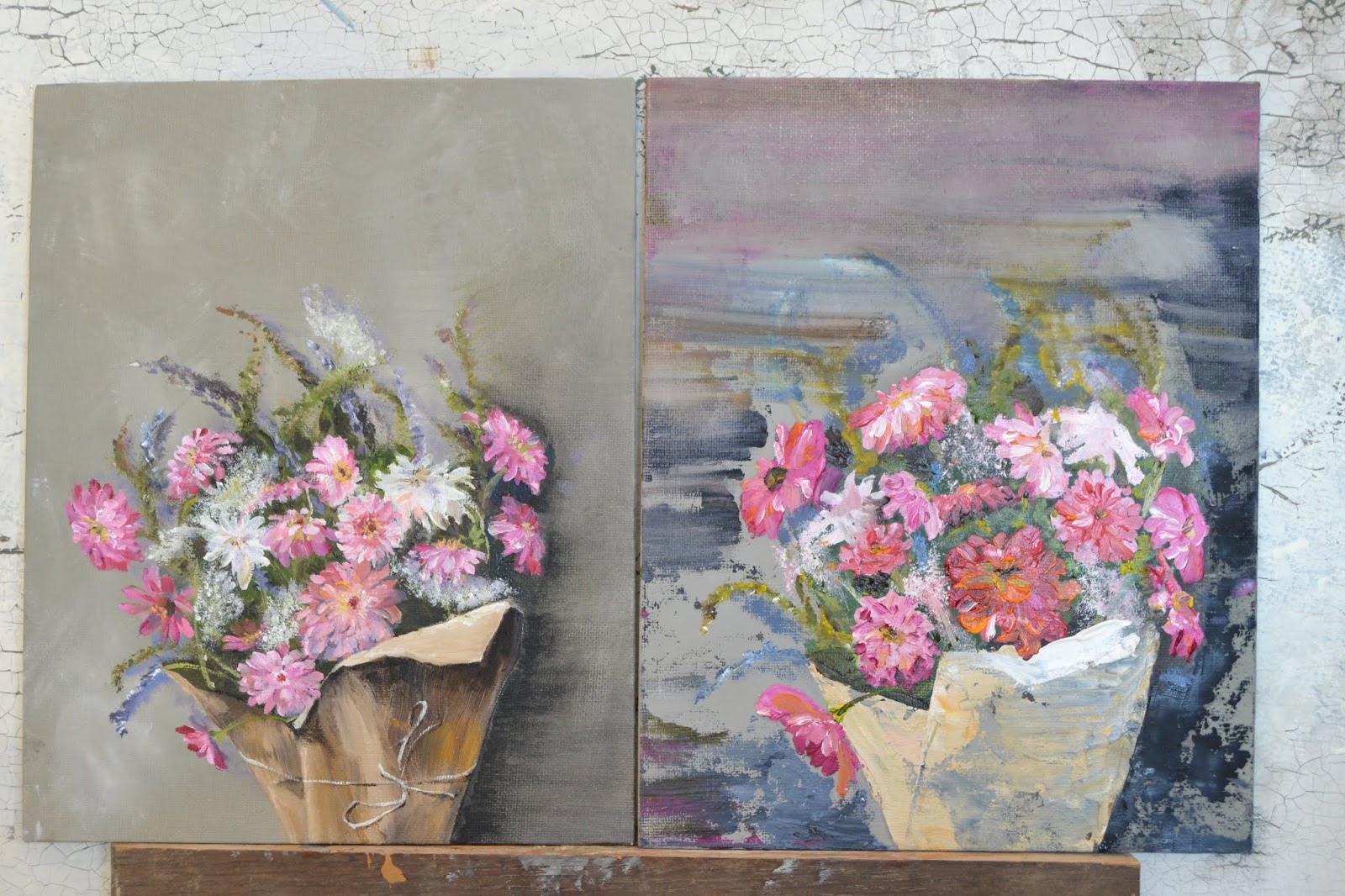 Saturdays Vintage Finds Oil Paintings 4 & 5 "Loose Cut Flowers"