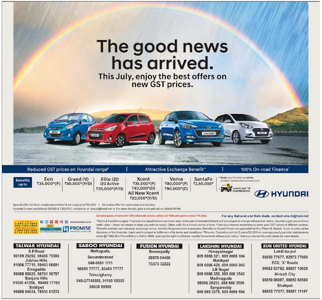 Hyundai cars best offers on new GST prices | July 2017 discount