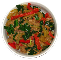 Stir fry no carbs - onions, red and white pepper, tuna, spinach Stir fry no carbs - onions, red and white pepper, tuna, spinach