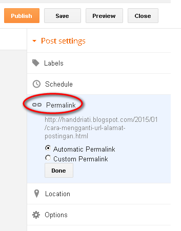 Cara Mengganti URL atau Alamat Postingan Blog di Blogspot dengan Menggunakan Permalink_Setting Permalink