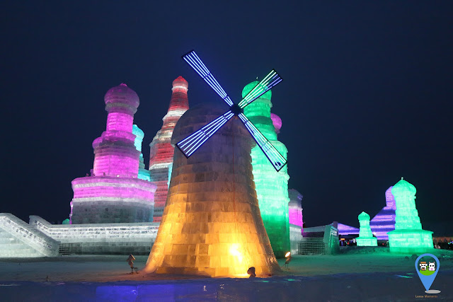 Windmill Ice sculpture at Harbin Ice Sculpture Exhibition in Heilongjiang, China Windmill Ice sculpture at Harbin Ice Sculpture Exhibition in Heilongjiang, China