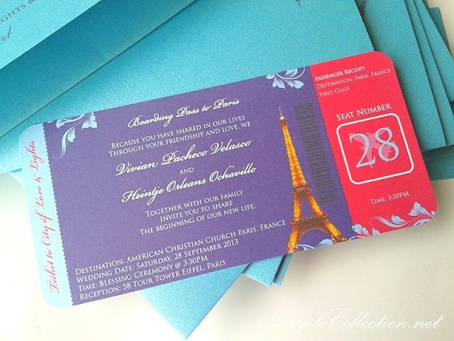 paris, eifel tower, pearl light blue card, boarding pass wedding card, malaysia, kuala lumpur, handmade