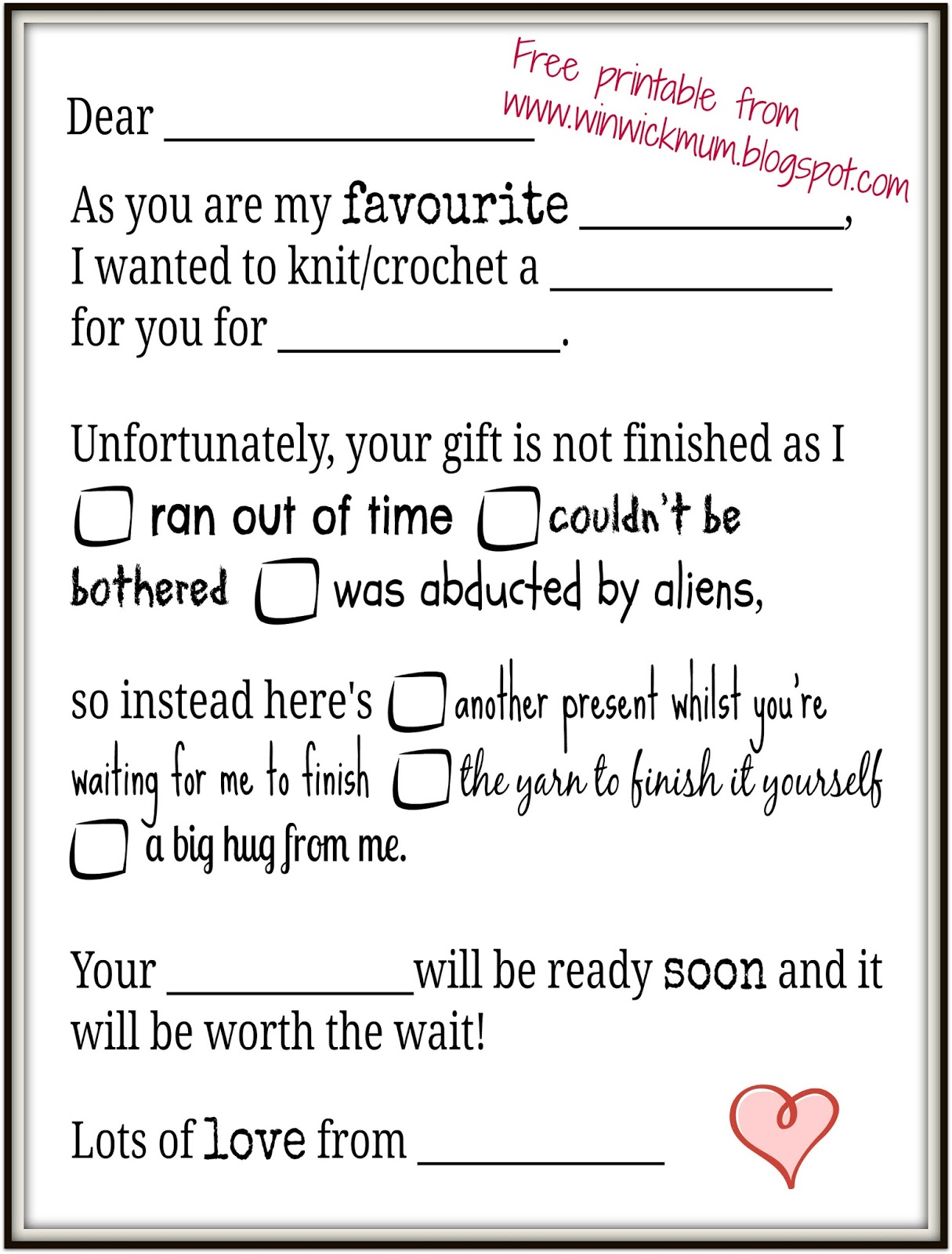Gift IOU Free Printable Download Winwick Mum