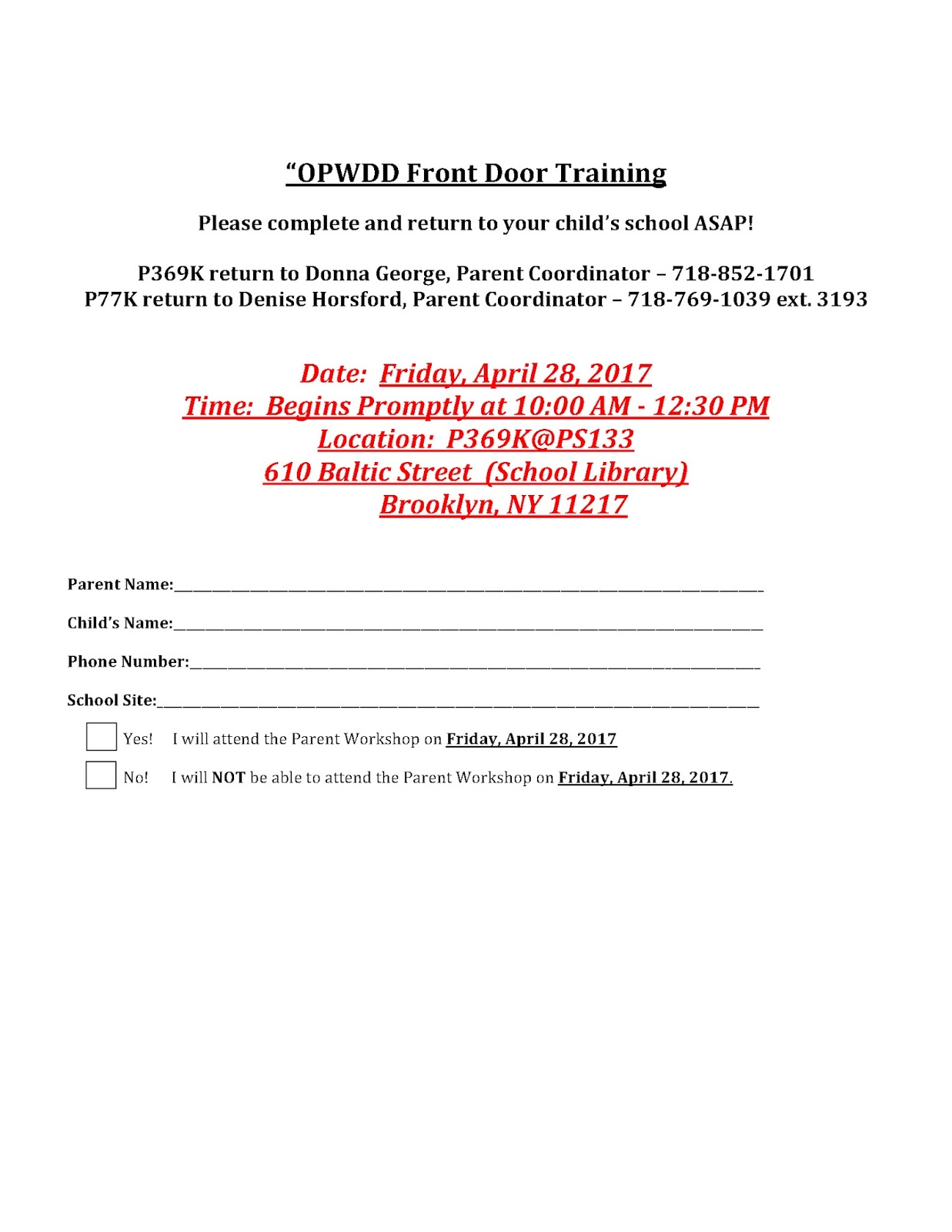 Opwdd Front Door Training
