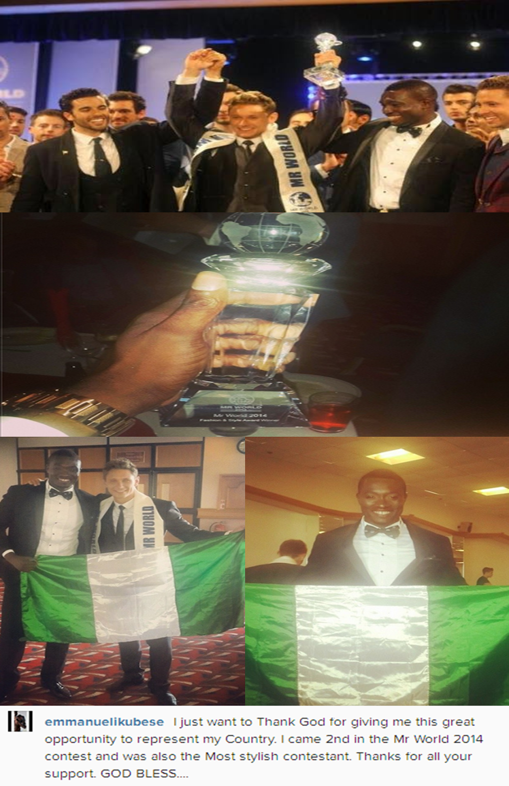 Blog Mr World 2014 Mr Nigeria Emmanuel Ikubese Came 2nd At Mr World
